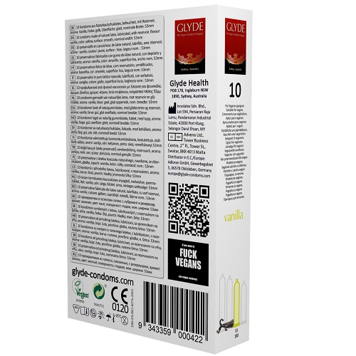 Glyde Ultra Vanilla Flavour Vegan Condoms 10 Pack - Image 3