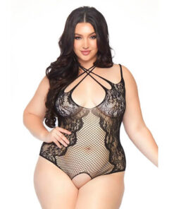 Leg Avenue Plus Size Net and Lace Crotchless Body