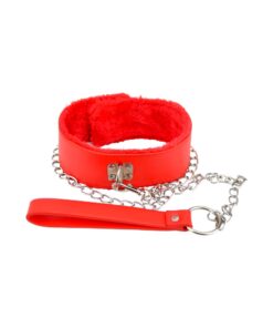 Bound to Please Furry Collar with Leash Red