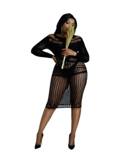 Moonlight Long Sleeve Lace Dress Black Plus Size
