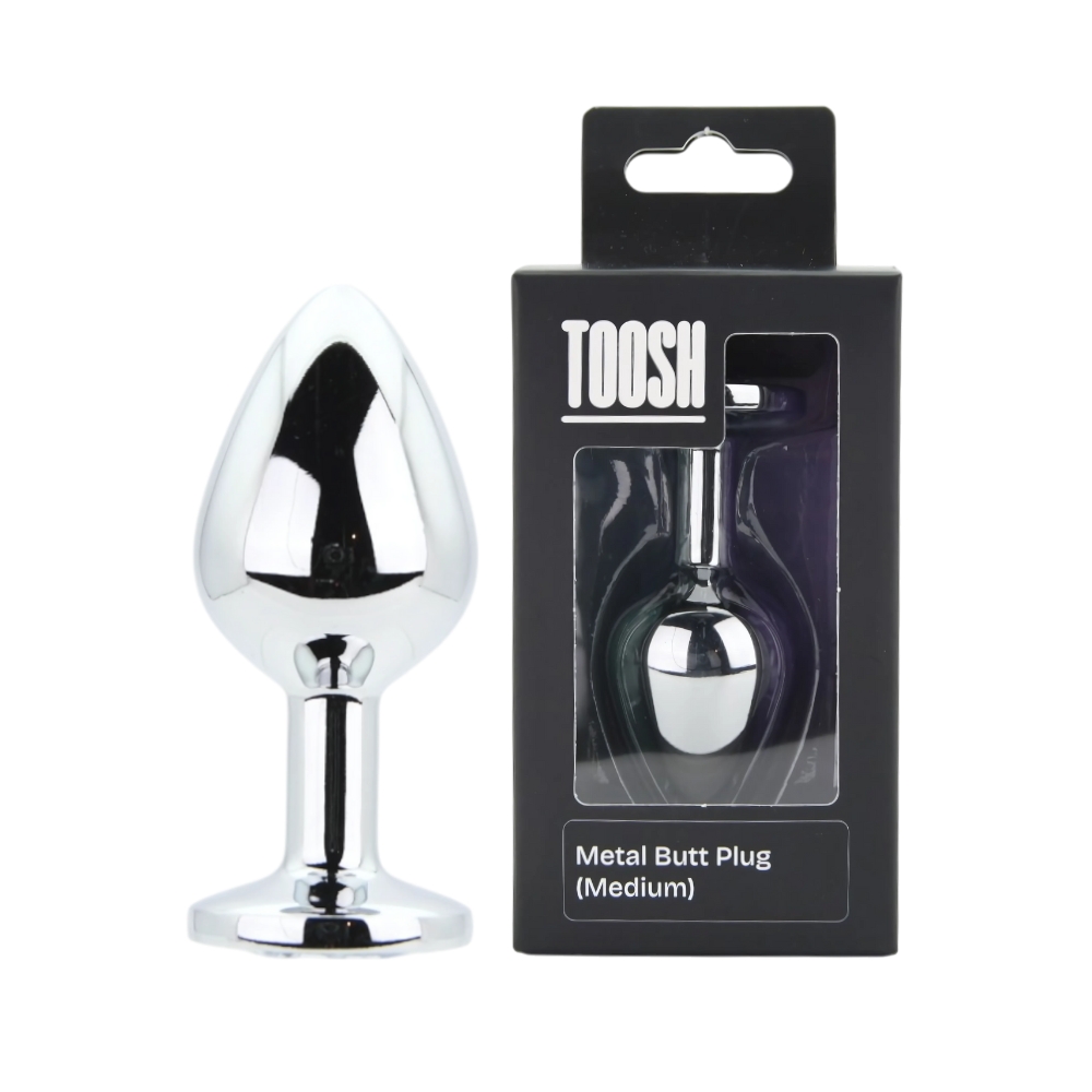 Toosh Silver Metal Butt Plug Medium Clear Stone - Image 10