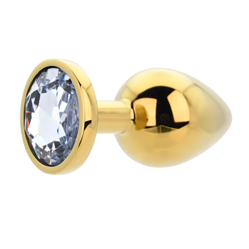 Toosh Gold Metal Butt Plug Large Clear Stone - Image 4