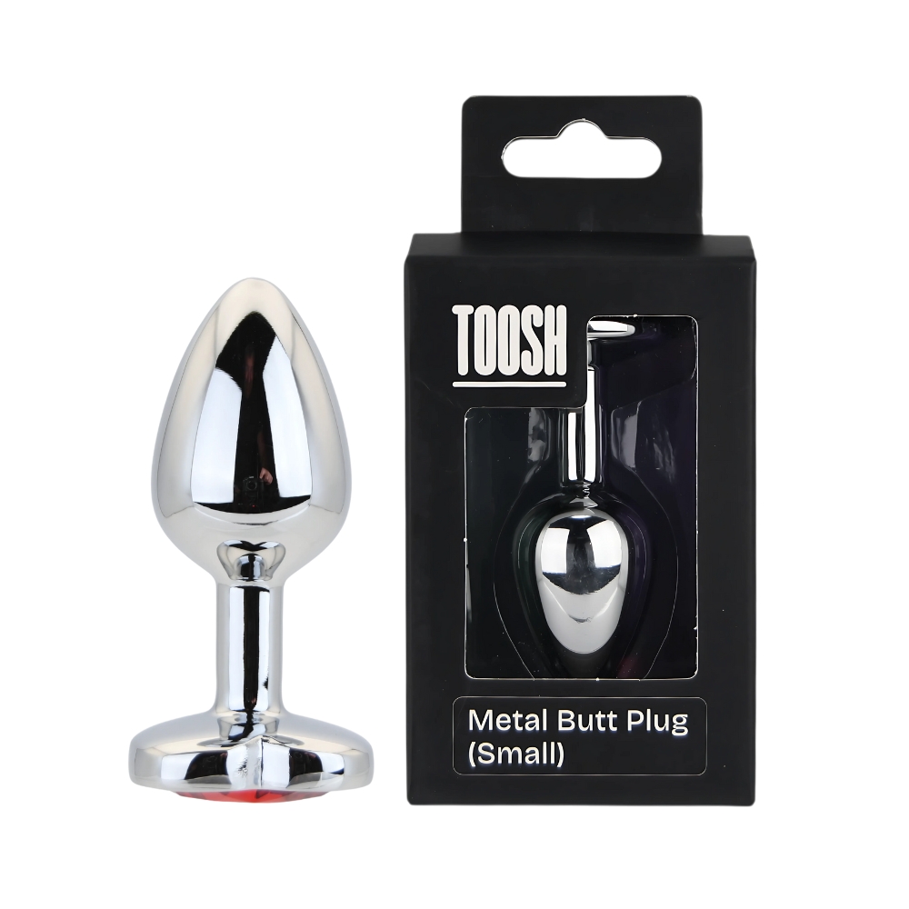 Toosh Heart Shaped Silver Butt Plug with Red Stone Small - Image 12
