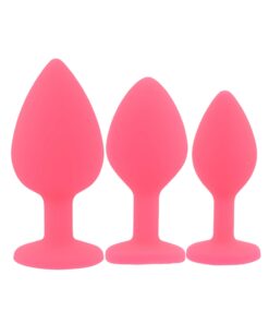 Toosh Silicone Butt Plug Pink Set of 3 Clear Stone