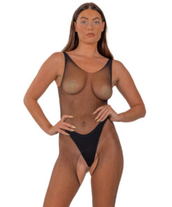 Lace by LJ Fishnet Crotchless Bodystocking Black