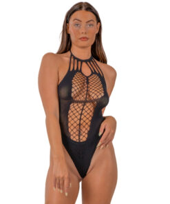 Lace by LJ Strappy Halter Teddy Black