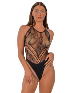 Lace by LJ Floral Halter Bodysuit Black