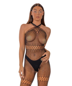 Lace by LJ Crossover Neck Crotchless Bodystocking