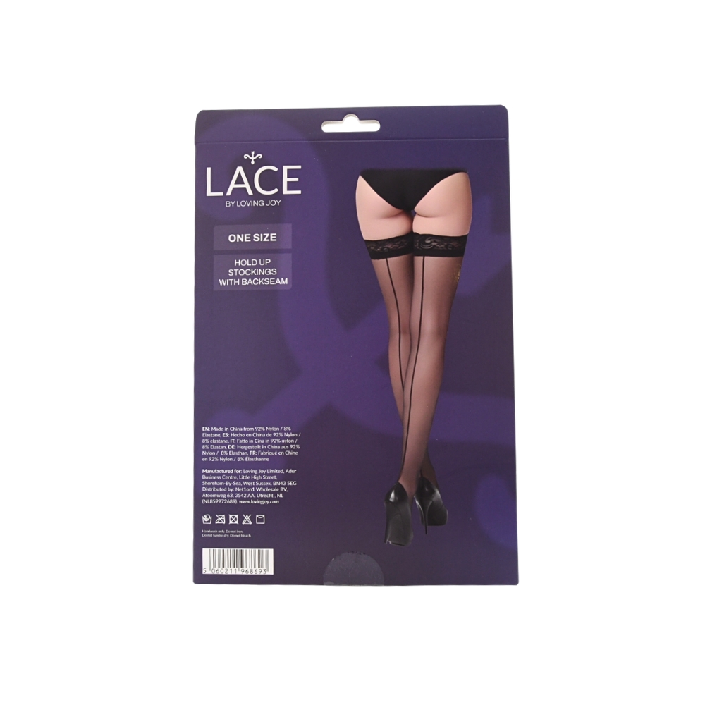 Lace by LJ Sheer Hold Up Stockings with Backseam Black - Image 6