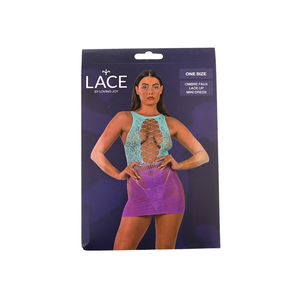 Lace by LJ Ombre Faux Lace Up Mini Dress - Image 7